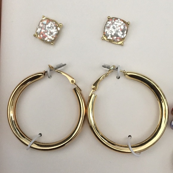 Steve Madden 3 sets of earrings Hoops, drop, studs - Picture 3 of 3